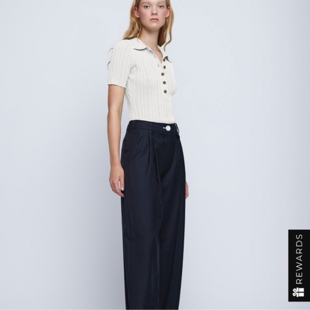ANNA QUAN Zora Top in Silence Cream Ribbed Polo Top cotton